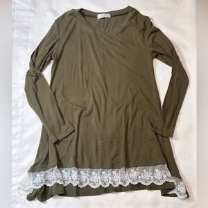 Olive Green Lace Hem Top